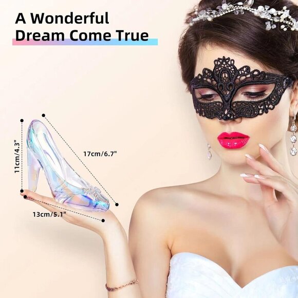 SHOWLOUE Glass Ornament Cinderella Glass Slipper Table Decor for Wedding Party - Picture 3 of 7